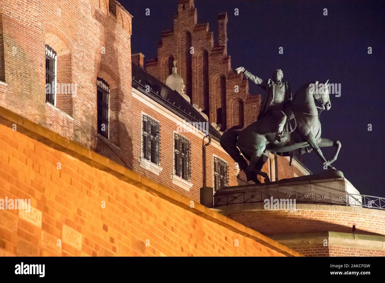 Tadeusz Kosciuszko monument équestre en gothique Renaissance Château Royal de Wawel à Cracovie Vieille Ville inscrite au Patrimoine Mondial de l'UNESCO à Cracovie, Pologne. Banque D'Images