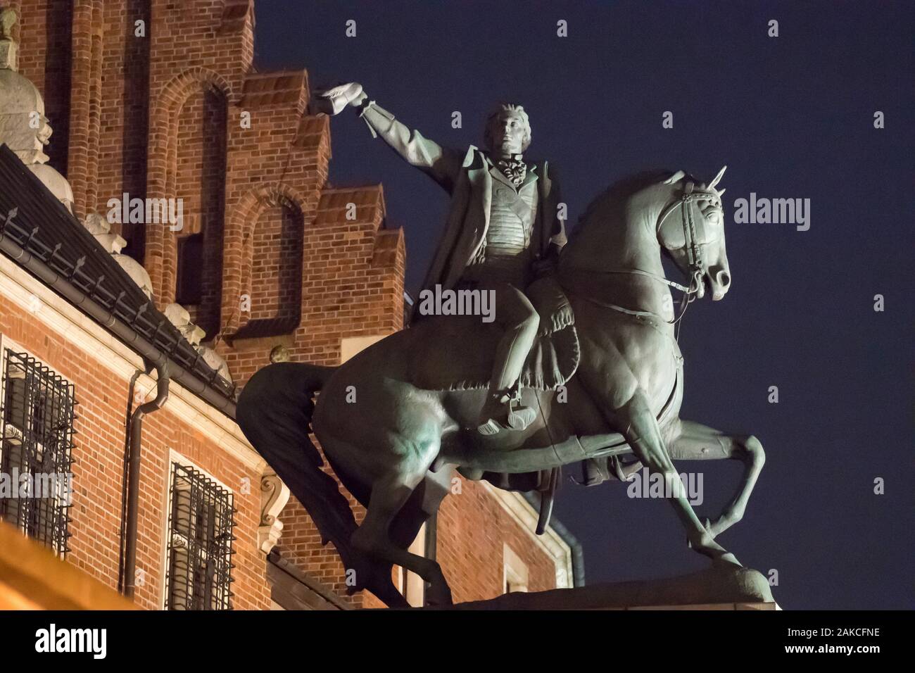 Tadeusz Kosciuszko monument équestre en gothique Renaissance Château Royal de Wawel à Cracovie Vieille Ville inscrite au Patrimoine Mondial de l'UNESCO à Cracovie, Pologne. Banque D'Images
