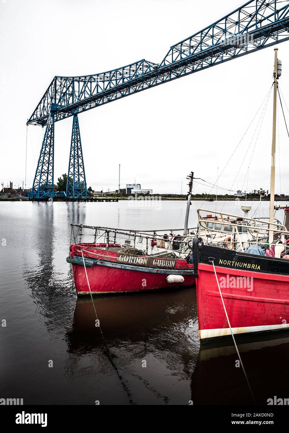 Le Tees Transporter Bridge, souvent désigné comme le transporteur de Middlesbrough, est le plus en aval pont sur la Rivière Tees, Banque D'Images