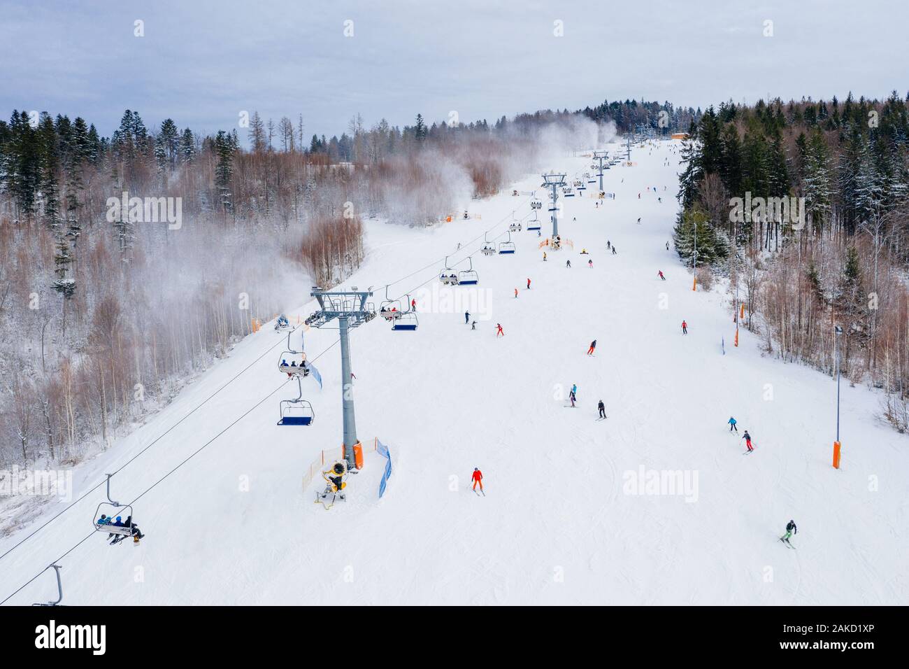 Drone aérien sur la tour de saut à ski de Wisla Malinka Banque D'Images