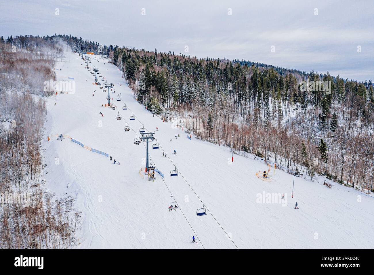 Drone aérien sur la tour de saut à ski de Wisla Malinka Banque D'Images
