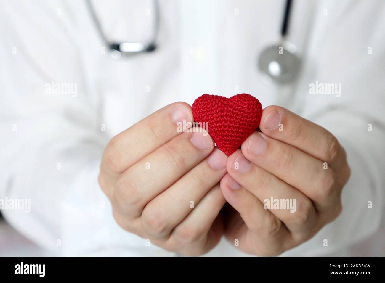 Cardiologie et Soins de santé, médecin holding red en cœur dans les mains. Concept de cardiologue, don de sang, traitement des maladies du coeur Banque D'Images