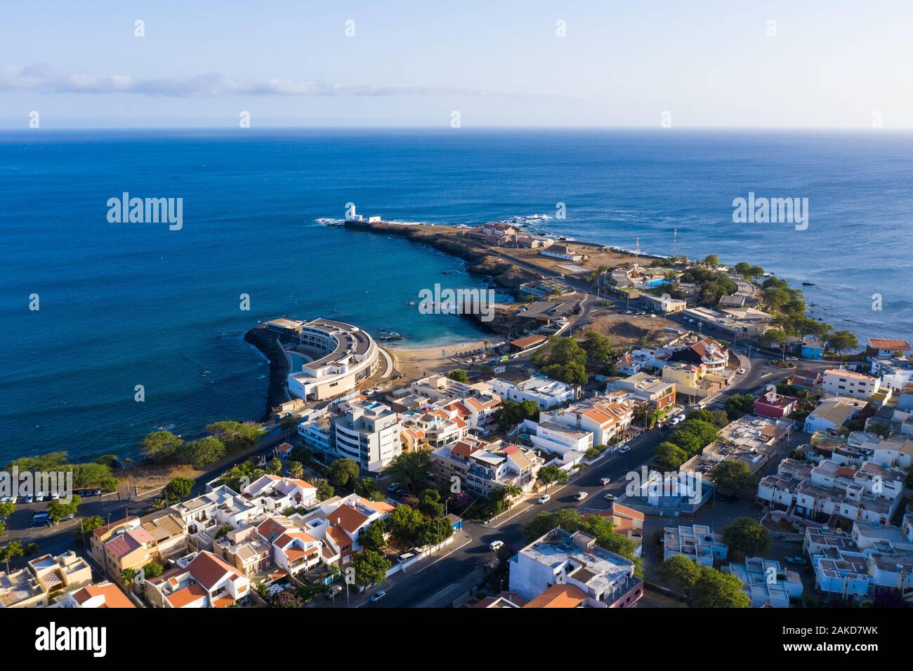 Vue aérienne de la ville de Praia à Santiago - capitale du Cap-Vert - Cabo Verde Banque D'Images