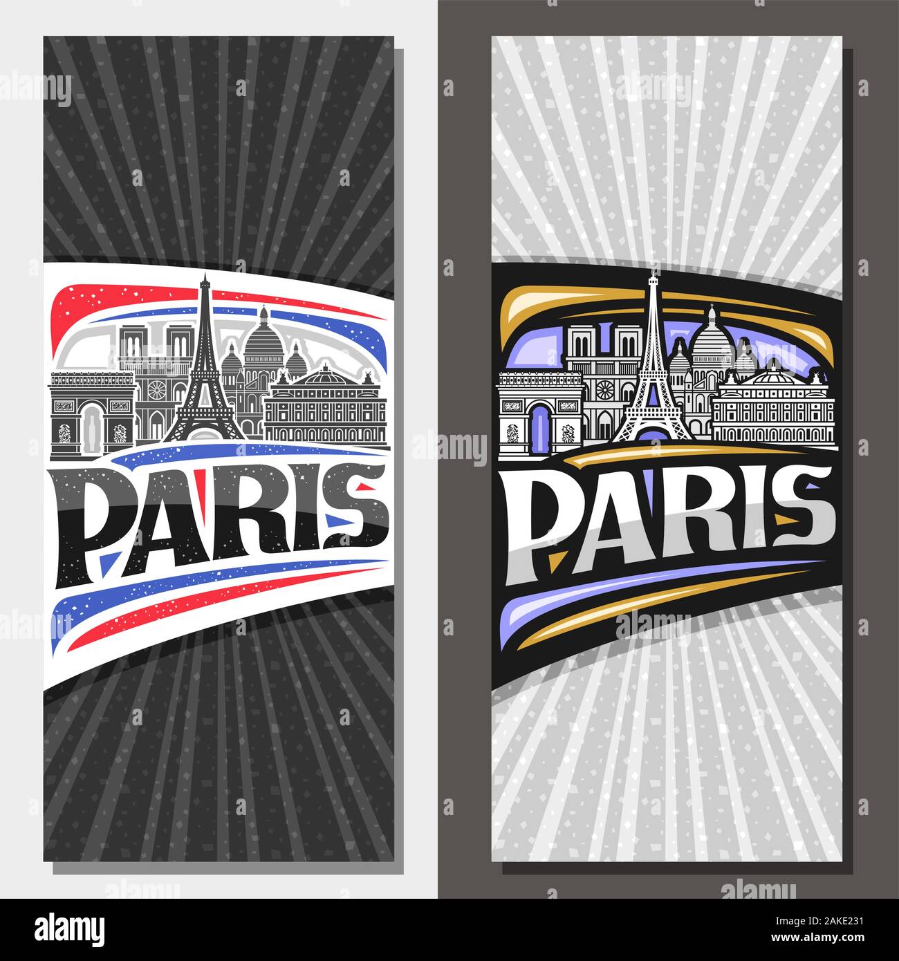 Les modèles verticaux vecteur pour Paris avec copie espace, brochure avec tirage en noir et blanc, paris sur le site de l'invitation de décoration originale avec typ Illustration de Vecteur