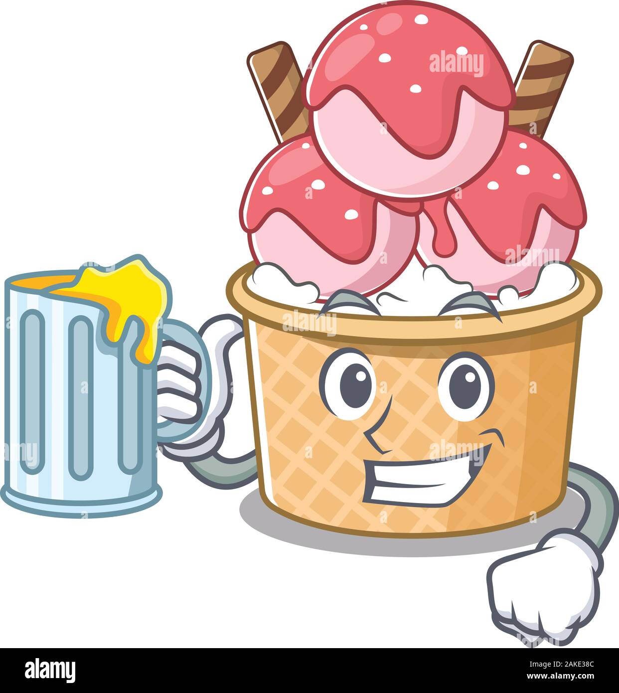 Happy ice cream sundae mascot design avec un grand verre Illustration de Vecteur