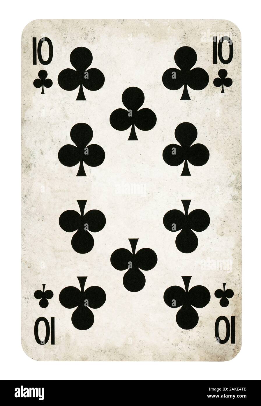 Dix Clubs de Vintage playing card - isolated on white (chemin inclus) Banque D'Images