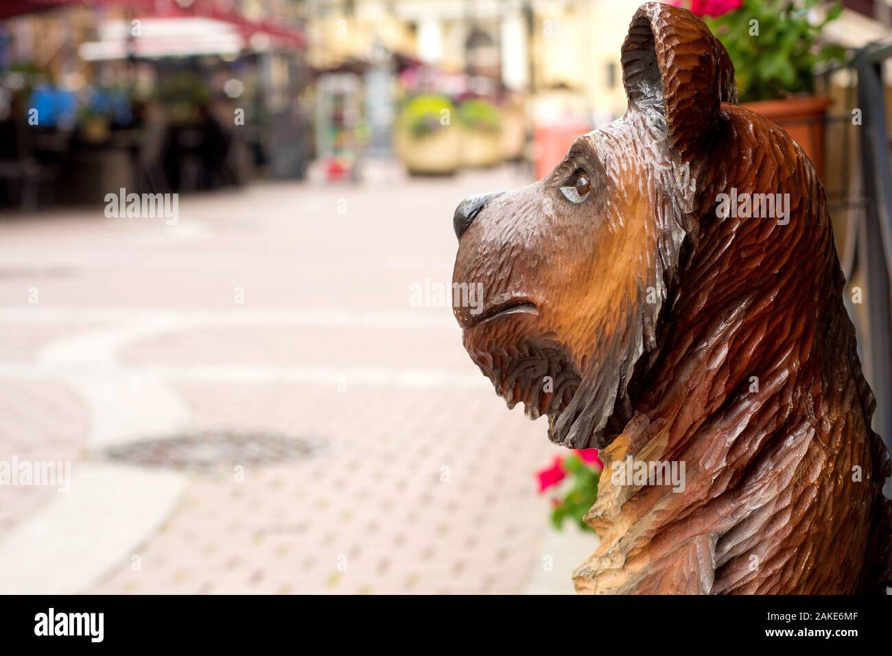 La figure d'ours en bois sur la rue de Saint-Pétersbourg. Banque D'Images
