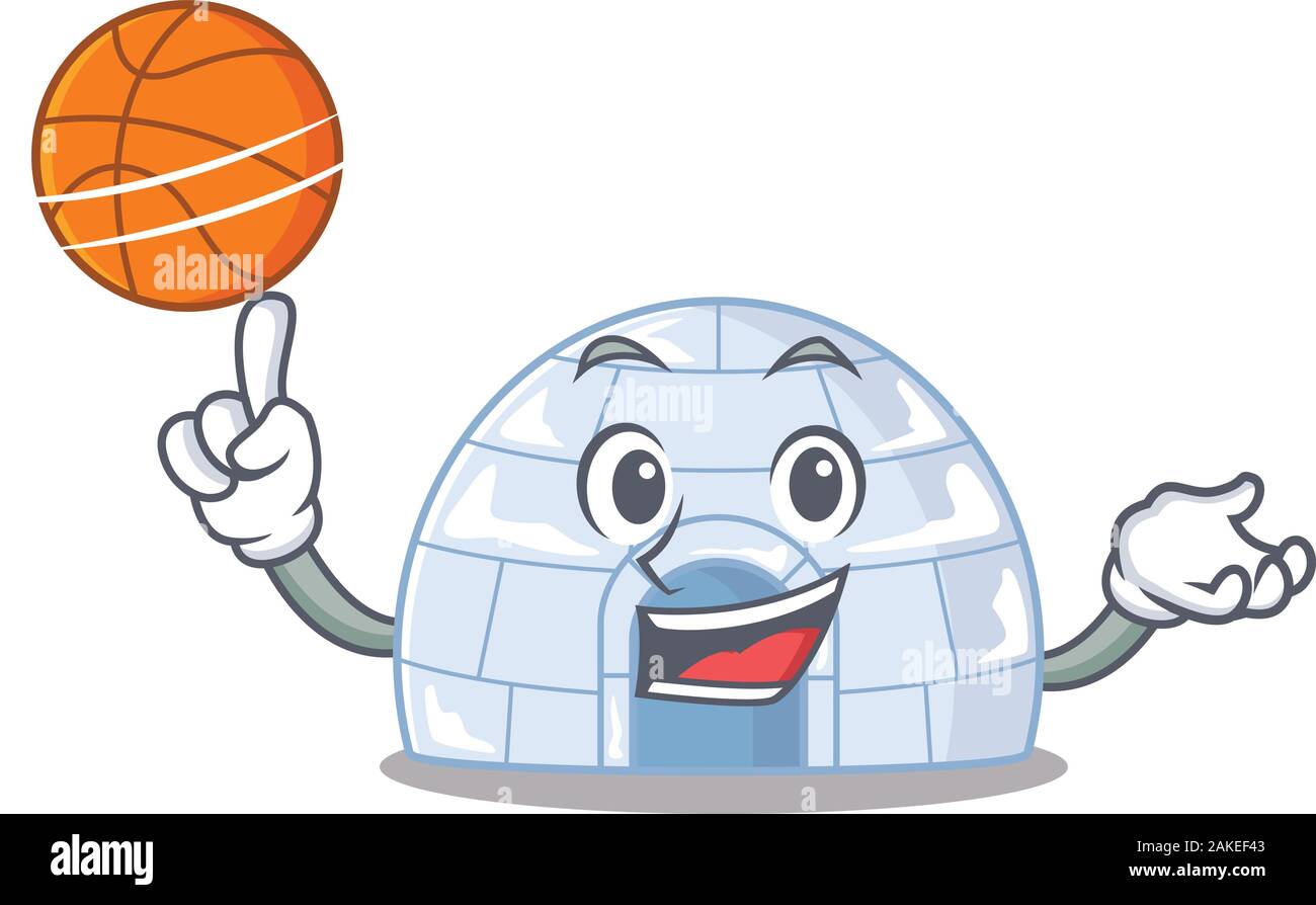 Une mascotte photo d'igloo personnage jouant au basket-ball Illustration de Vecteur