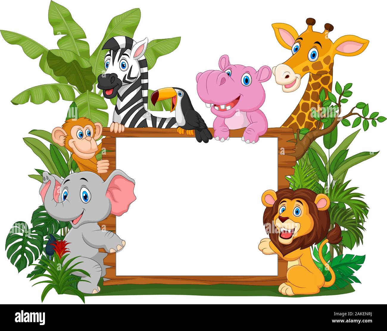 Cartoon animaux sauvages holding blank board Illustration de Vecteur