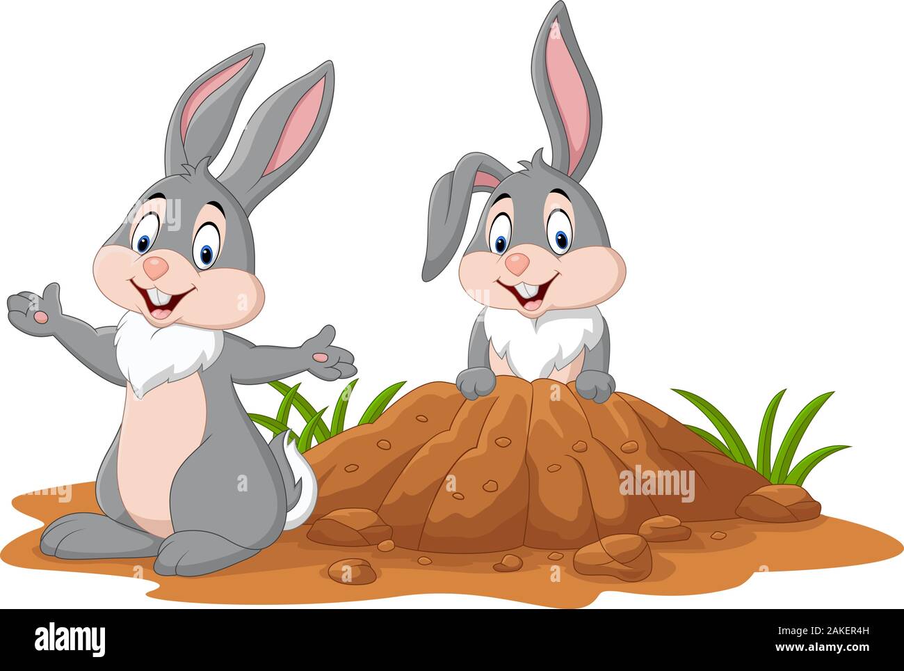 Cartoon deux lapins dans le trou Illustration de Vecteur