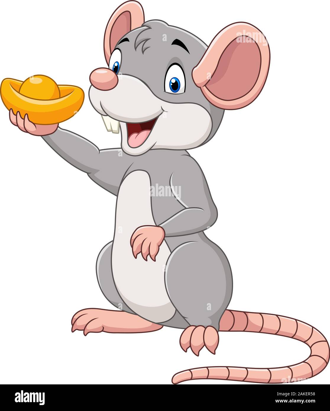 Rat Cartoon holding lingot d'or. Le Nouvel An chinois. Année du rat. Illustration de Vecteur