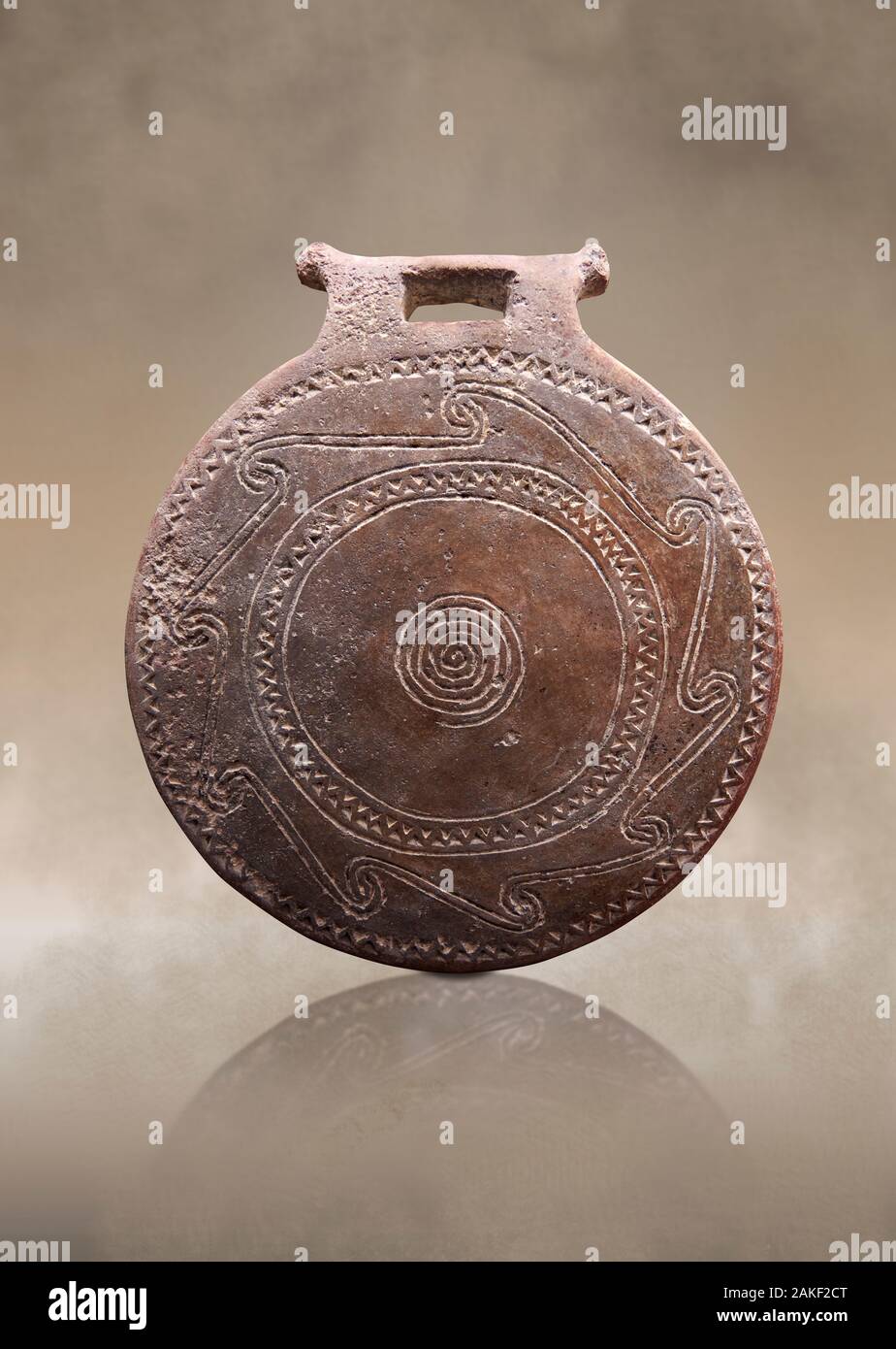 Cucladic terre cuite décorée style Syros poêle . Au début de la période cycladique II (2800-2300), C.-B., Musée d'art cycladique d'Athènes, Cat no 971 Banque D'Images