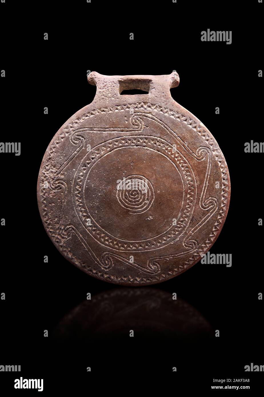 Cucladic terre cuite décorée style Syros poêle . Au début de la période cycladique II (2800-2300), C.-B., Musée d'art cycladique d'Athènes, Cat no 971. Contre Banque D'Images