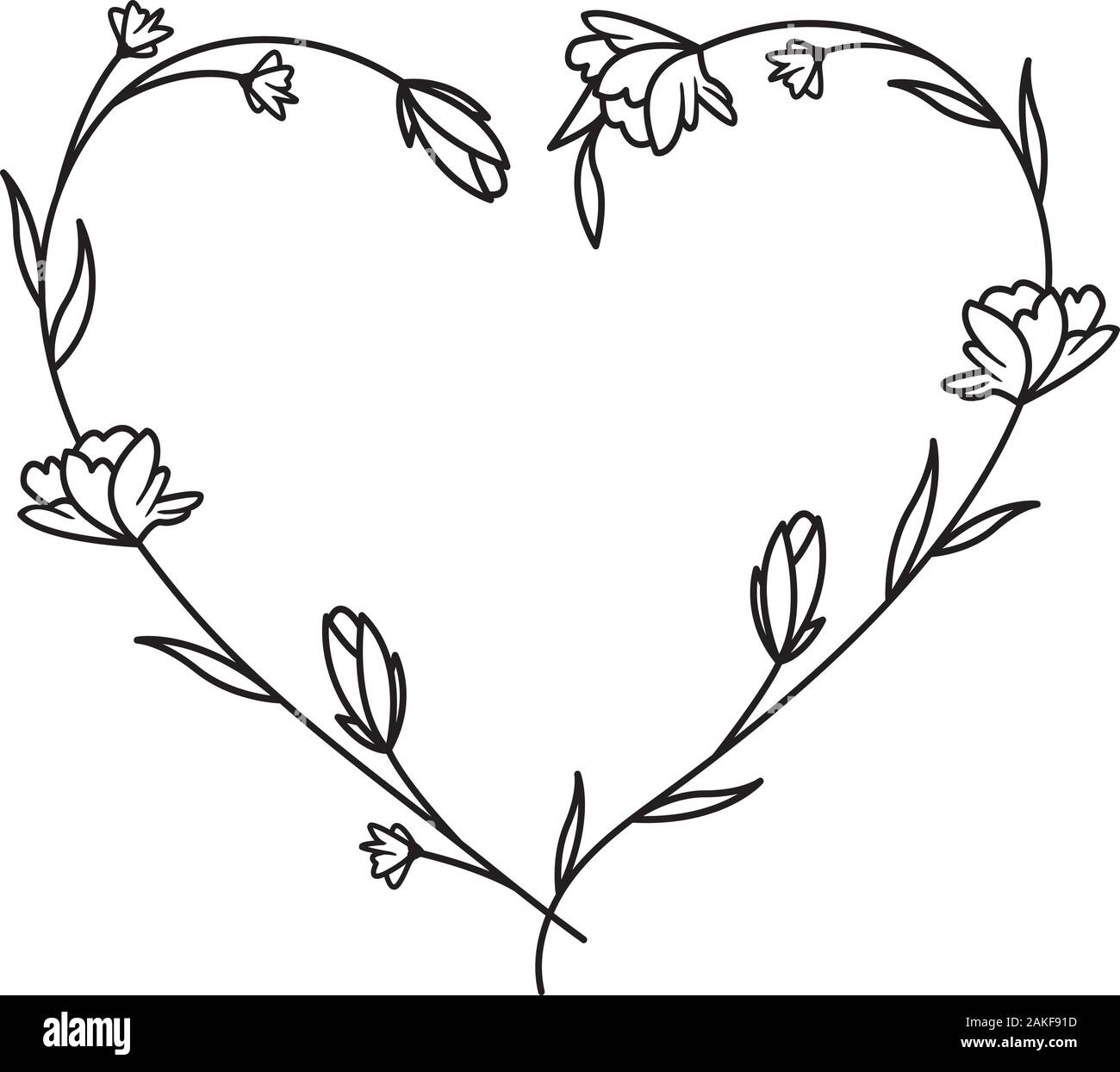 Couronne de fleurs, fleurs heart frame pour part de mariage, carte d'anniversaire Illustration de Vecteur
