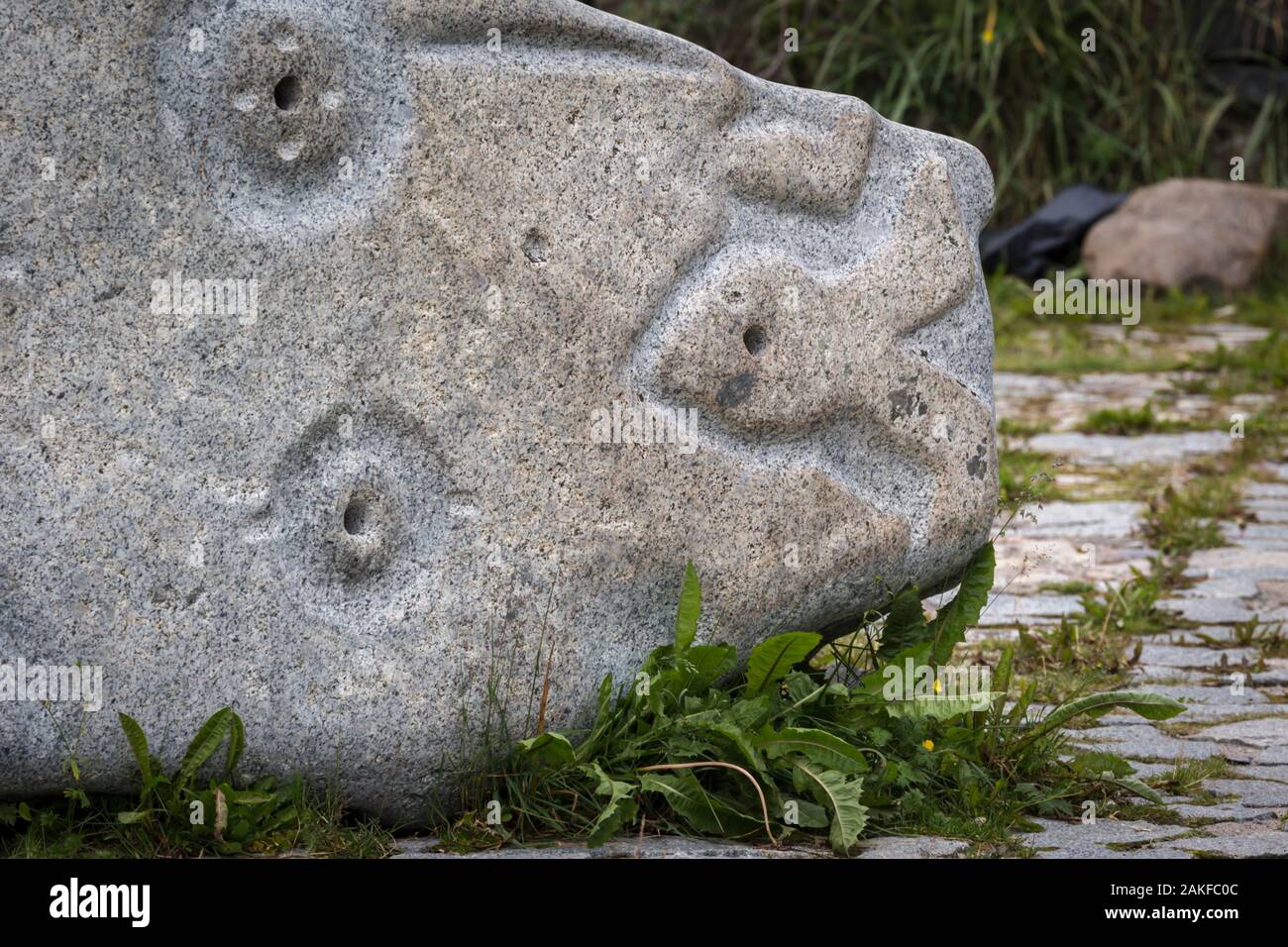 Rock sculpture, partie de la collection Homme & Pierre à Qaqortoq, Groenland Banque D'Images