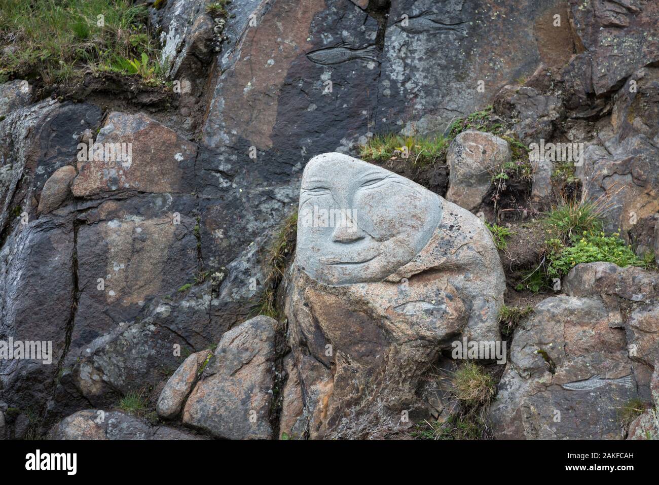 Rock sculpture, partie de la collection Homme & Pierre à Qaqortoq, Groenland Banque D'Images