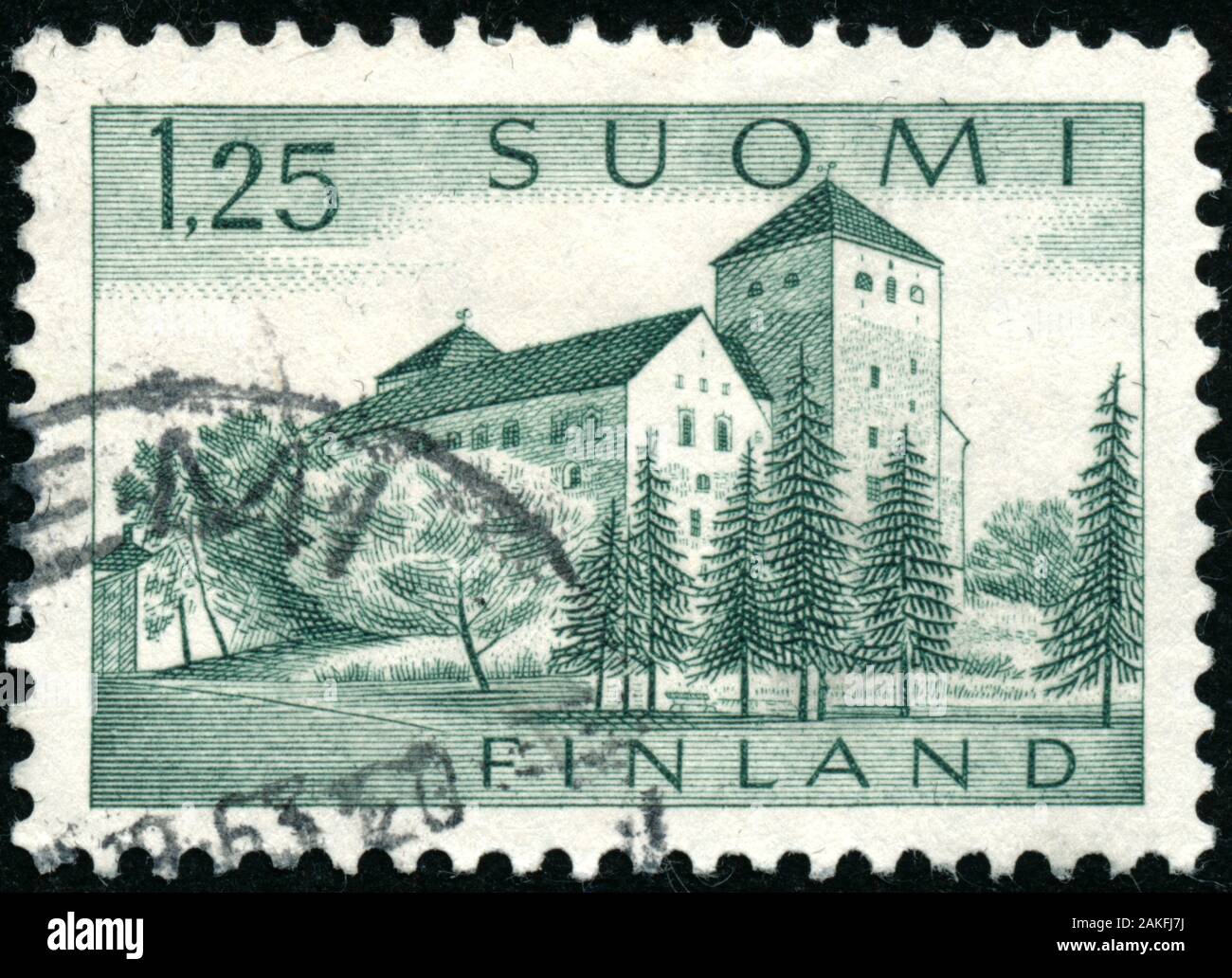 POLTAVA, UKRAINE - Janvier 8, 2020. Vintage de timbres en Finlande circa 1963 Château show Banque D'Images