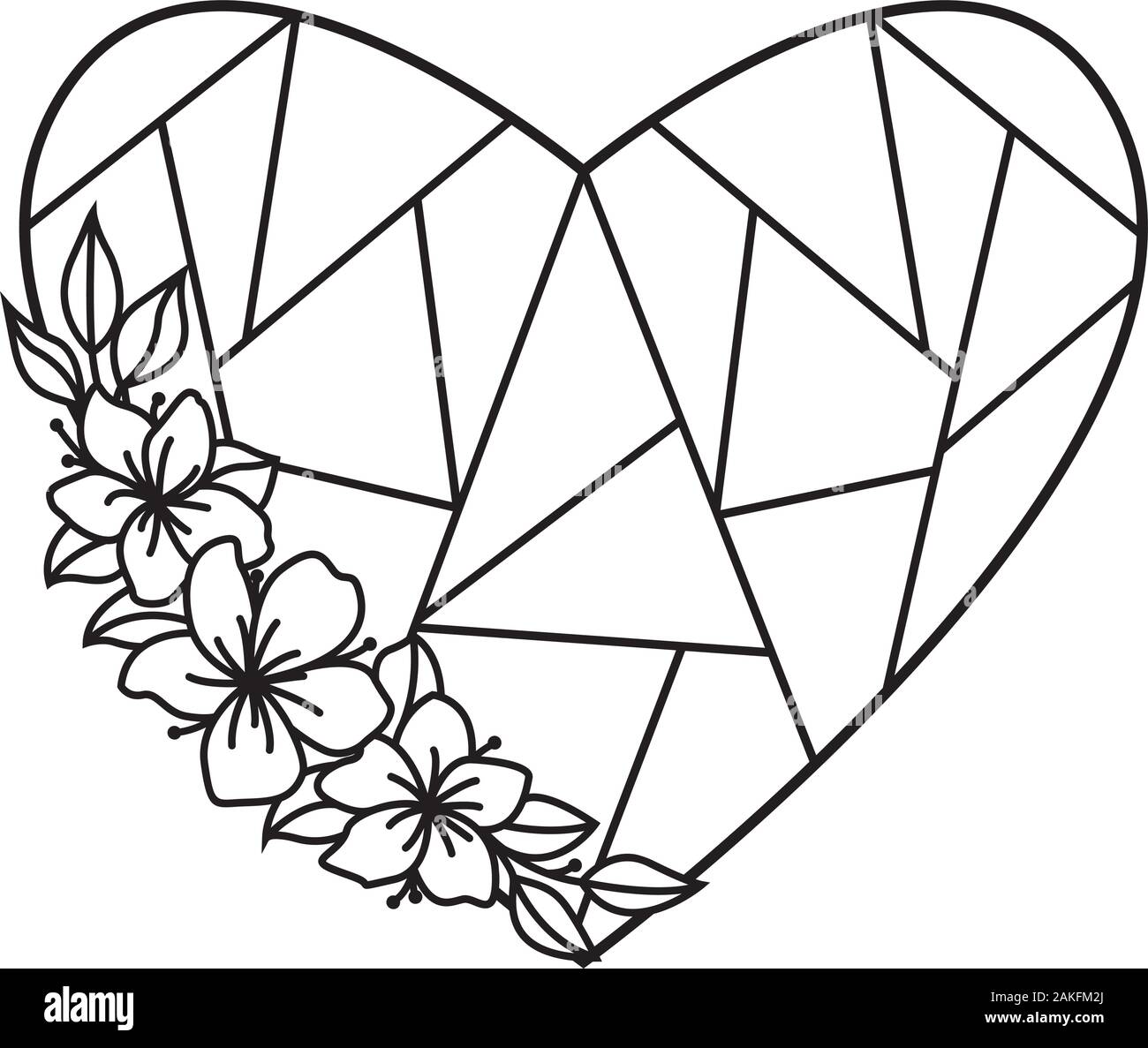Coeur avec des fleurs. Mariage monogramme design. Forme polygonale Illustration de Vecteur