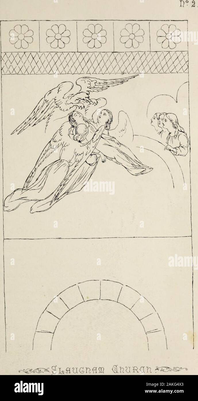 Sussex collections archéologiques relatives à l'histoire et des antiquités de la comté . d travail, et couper les chiffres, ils doivent être considérés comme produit d'un âge plus avancé. Dans le deuxième compartiment (No. 2) l'objet d'un soulspassage au ciel est traitée dans un style de l'art très differentfrom que généralement employée dans les peintures murales d'ourchurches. L'âme est enveloppée dans un linceul, ayant l'aspect oflinen, et porté vers le ciel par deux anges. Itscourse est intercepté par un grand vautour ; et 3 femalefigures sur le côté de la photo sont le regard vers le haut en theattitude de prière Banque D'Images