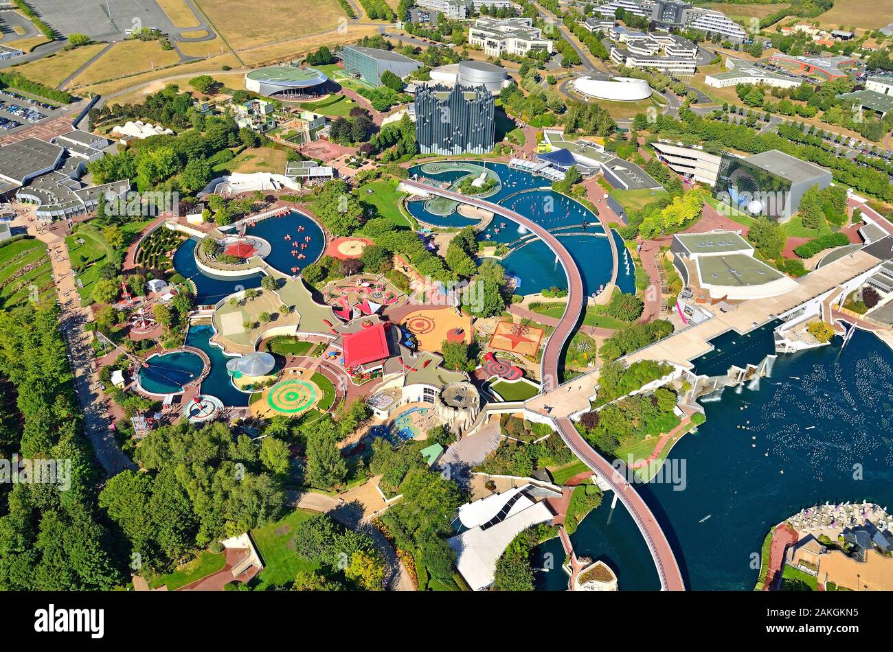 France, Vienne, Poitiers, Futuroscope par l'architecte Denis Laming (vue aérienne) Banque D'Images