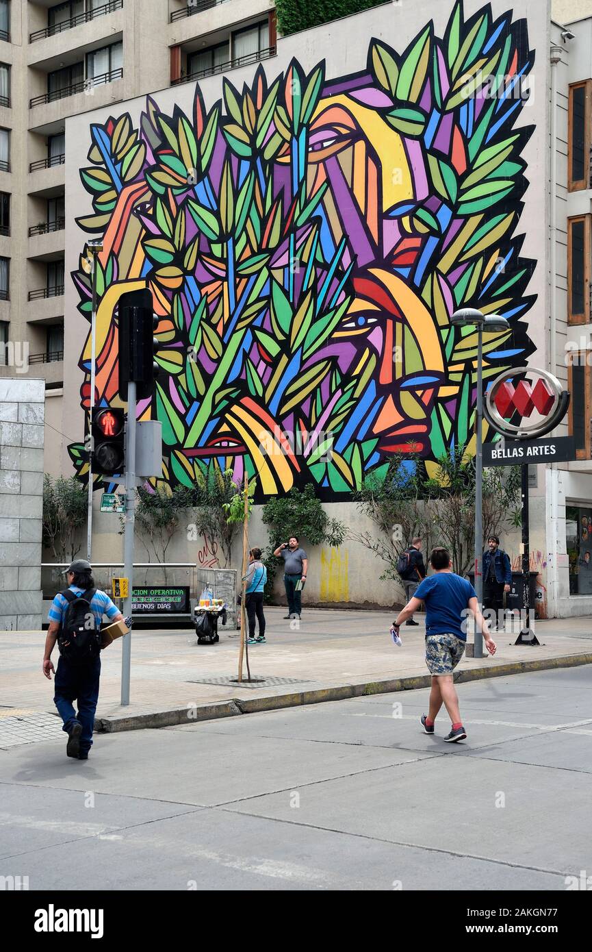 Chili, Santiago du Chili, fresque à l'embouchure du métro Bellas Artes Banque D'Images