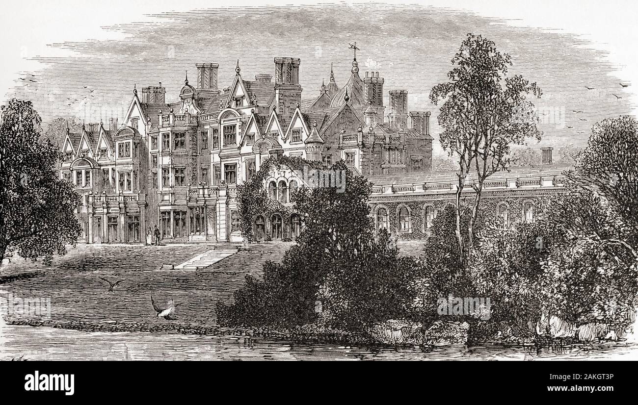 Sandringham House, Sandringham, Norfolk, Angleterre, vu ici au 19e siècle. C'est le domicile d'Elizabeth II. Photos de l'anglais, publié en 1890. Banque D'Images