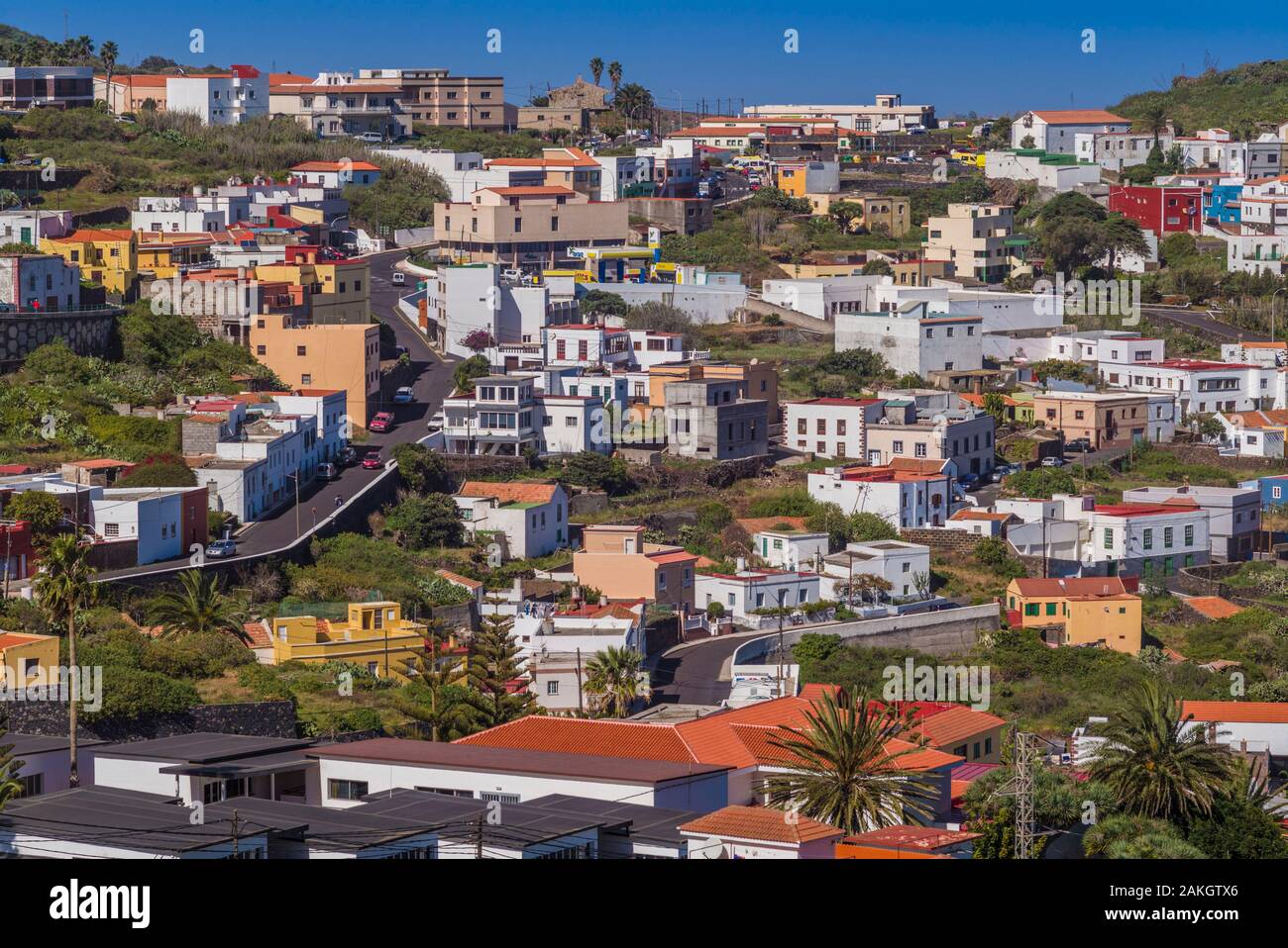 Espagne, Canaries, l'île de El Hierro, Valverde, capitale de l'île, augmentation de la vue sur la ville Banque D'Images