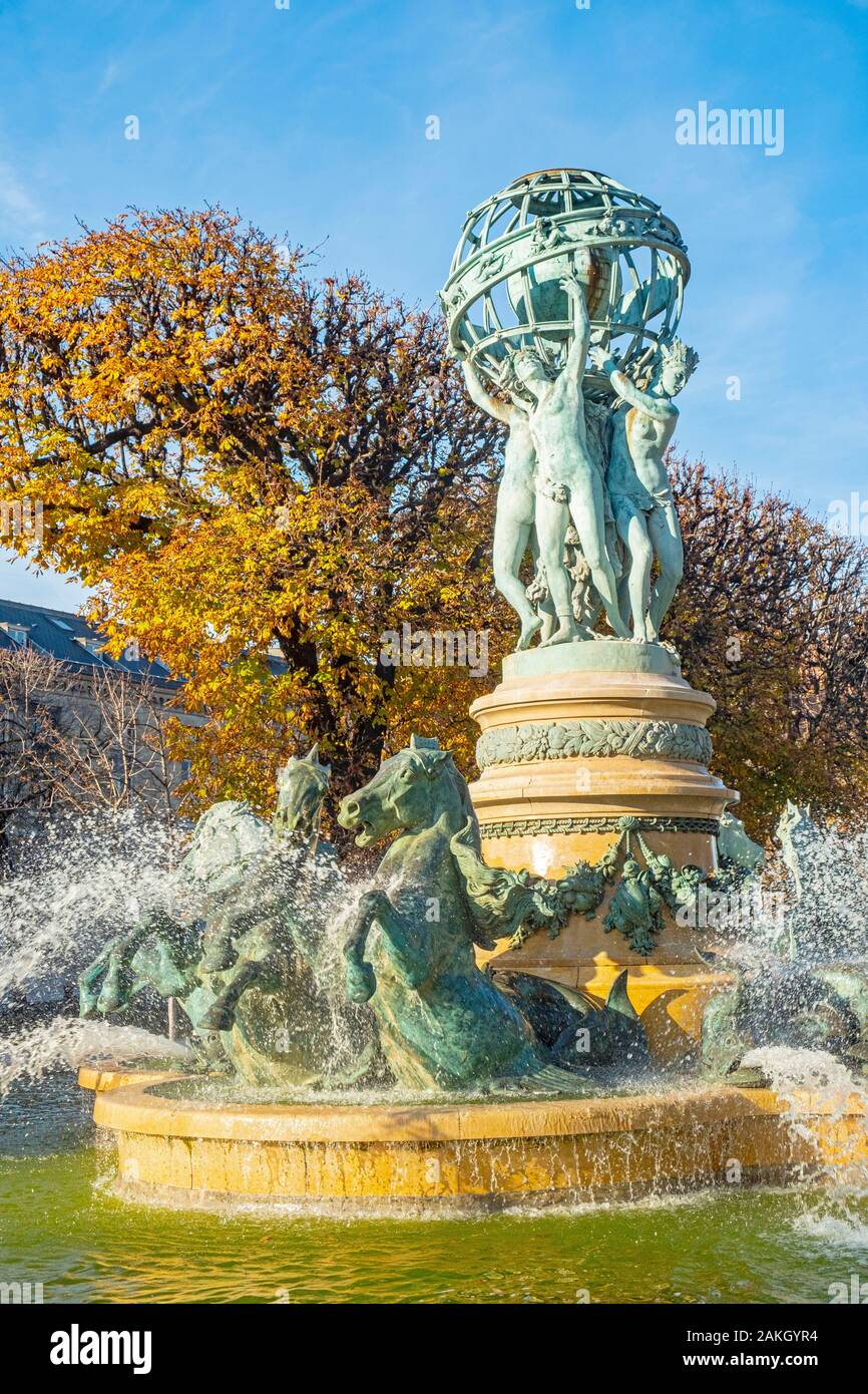 France, Paris, jardin des grands explorateurs de la fontaine Carpeaux ou fontaine des Quatre parties du monde Banque D'Images