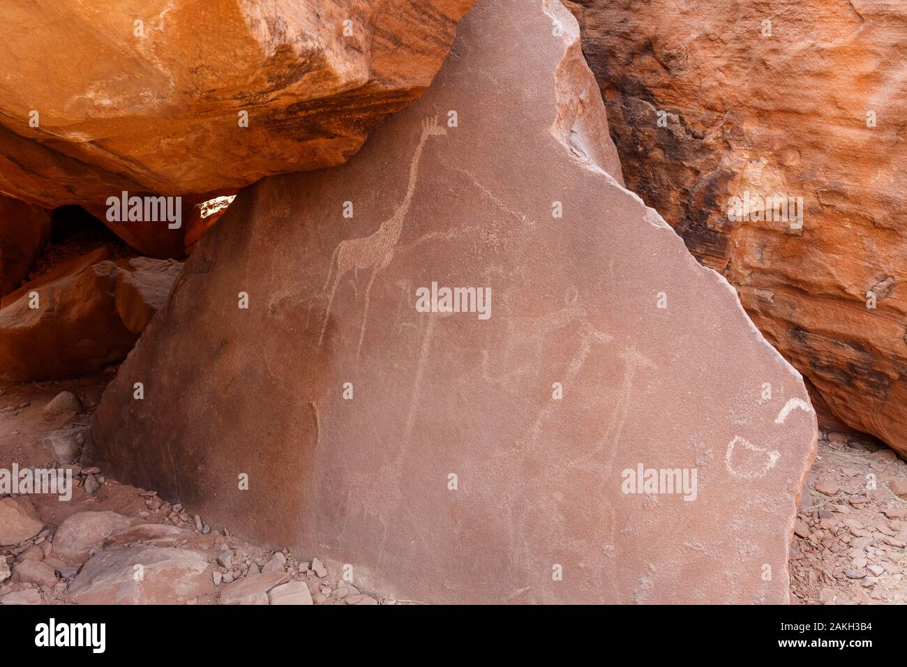 La Namibie, province de Kunene, Twyfelfontein, inscrite au Patrimoine Mondial de l'UNESCO, gravures Banque D'Images