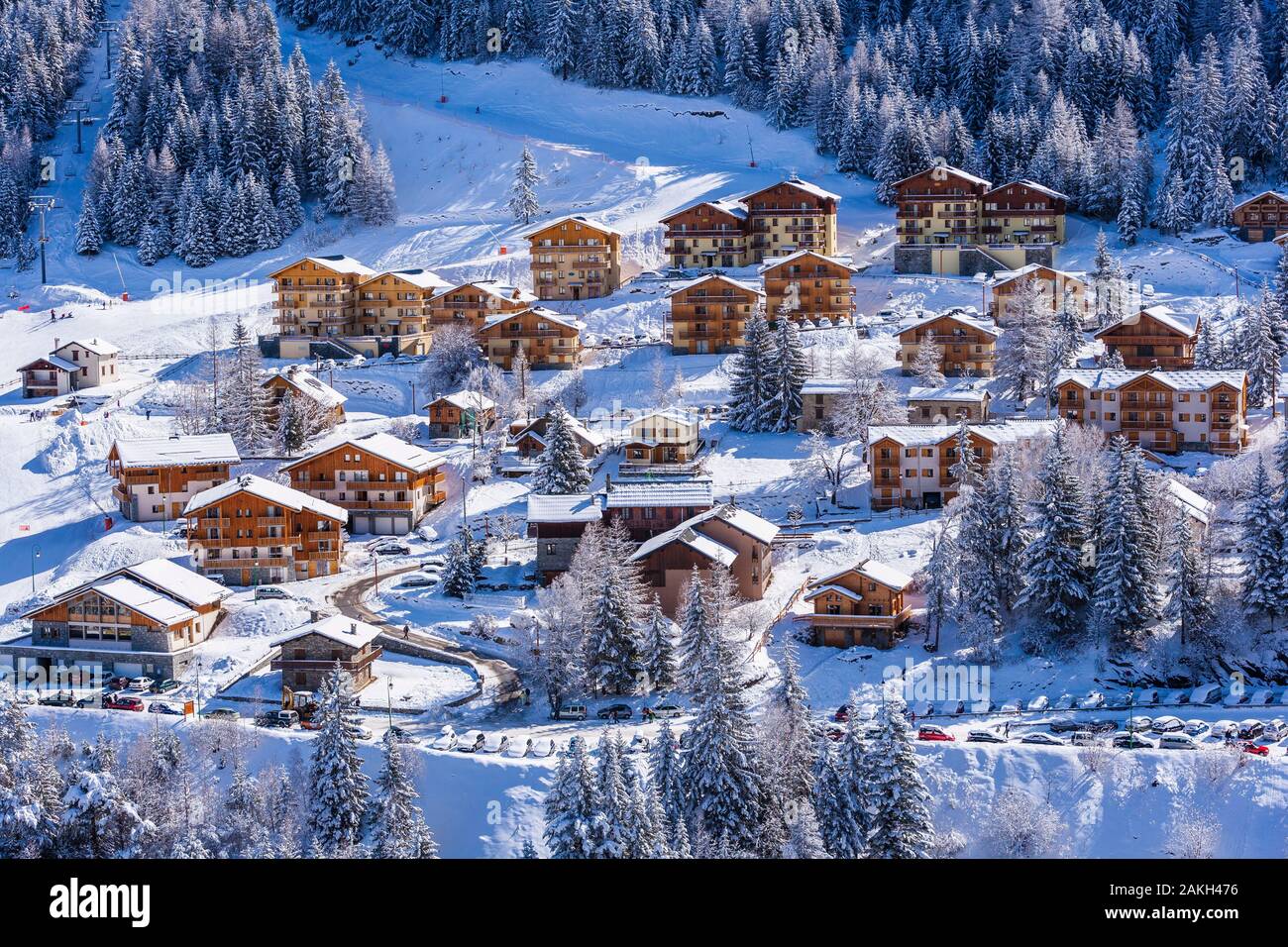 France, Savoie, Maurienne, Modane, ski de Valfréjus (vue aérienne) Banque D'Images