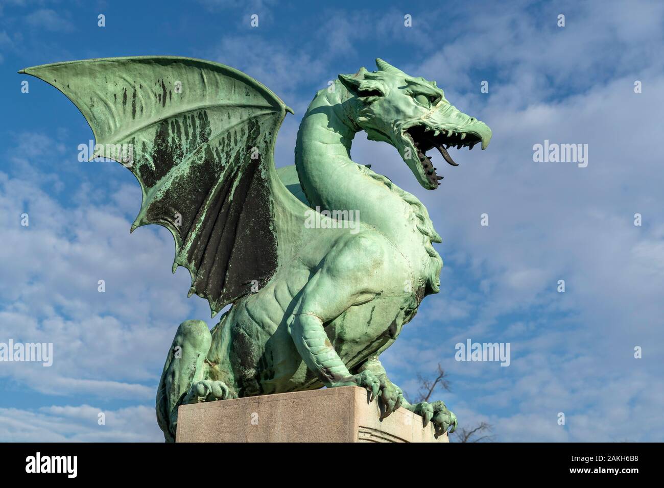 Dragon de cuivre de Ljubljana sur le pont symbole de la ville Photo Stock -  Alamy