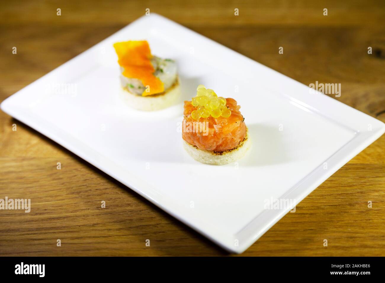 Des hors-d'oeufs de poisson du saumon servi à Zell am See, Autriche. Banque D'Images