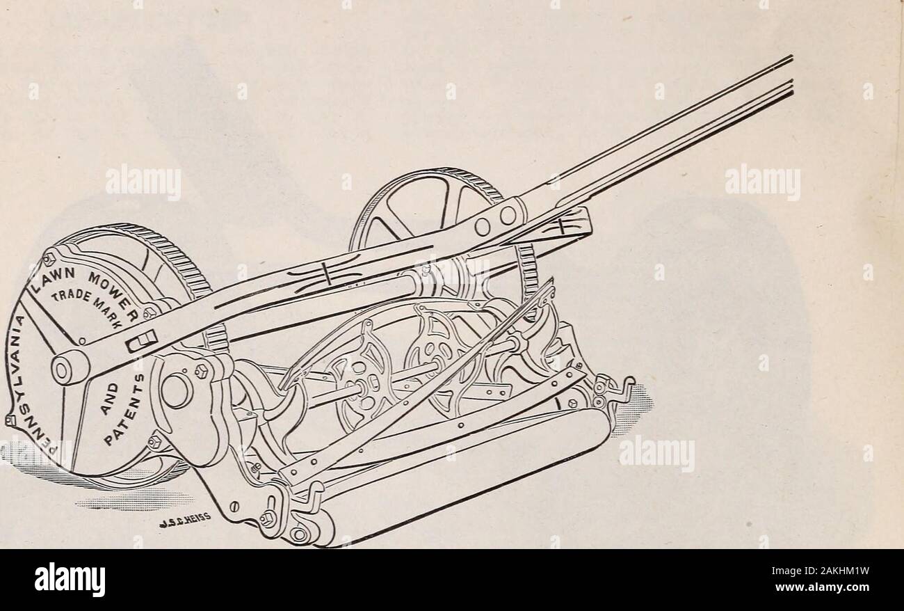 Liste générale des semences de haute qualité . Un nouveau design attrayant et strictement pour 1907.à roulements à billes de très haute qualité des pièces fabriquées en acier trempé, solidcone à fond et la masse;à la poussière. Les roues d'entraînement 10 pouces dans diameterwith ouvrir effet décoratif, la jante d'wheelsbeing appuyée par les conseils d'eagle wings.quatre lames plus haute qualité, l'auto-affûtage cru-cible ; acier ; inoperation réglages des vis sans bruit. Fini en aluminium et d'or;décorations rouge et bleu. 14-in., 7 $ ; 16-in., $8. CANVASGRASS AUTOMATIQUE HUNNS CATCHER 16 à 18 pouces, 75 cts. De l'HERBE DE L'HERBE SIMPLEX,T SIMPLEX HENLEY Banque D'Images