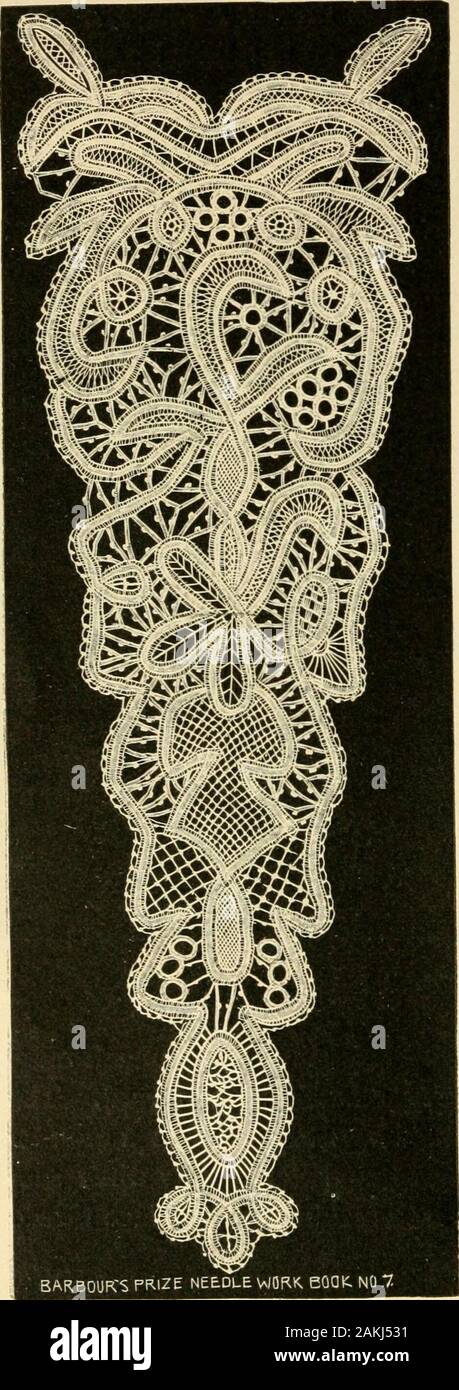 Un traité sur la fabrication de la Dentelle et broderie, avec le lin irlandais Barbour's thread . ** ? ? R !ZE VlDRK l'aiguille. Livre. Pas]. Fan de dentelle Point. étroit galon, comme illustré et rempli de points de dentelle, sont bien moreeffective de médaillons qui sont achetés par la cour. Lavis de suture sont variées, et Raleigh barres sont utilisés comme un travail tout au long de, donnant le travail d'un sous-stantial dainty tandis que l'aspect croustillant. Pour de telles la dentelle la dentelle à threadreferred nouvelle ne peut pas être dépassé. 98 BARBOUR S-AIGUILLE PRIX SÉRIE DE TRAVAIL. Avant, EN ROBE DENTELLE BATTENBURG. [Contribué par Mlle Flora Kingsley, Banque D'Images