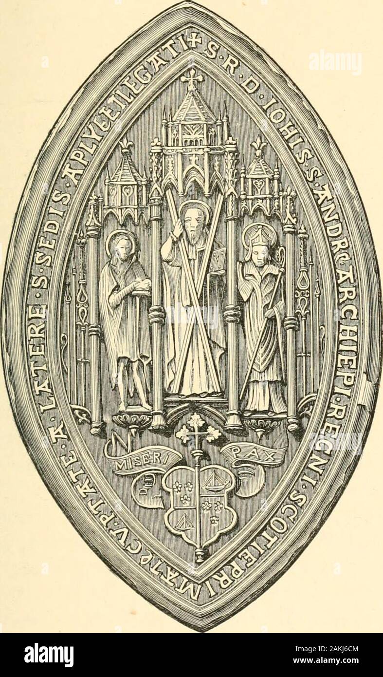 Chronique de l'ecclésiastique de l'Ecosse . ameof Adam Wallace ; etdans 1558 il était aide-ofMoray ed par les évêques, Brechin, Caith-ness et l'Isles-thelast Titulaire également Arch-évêque d'Athènes, theAbbots,de Dunfermline, Lindores et Balmer-ino, après Sermon andTrial dans la Cathédrale, de condamner et Burnin avant de la plaza du Prieuré (maintenant appelé la gueur),o . , . .. . ,.   Walter Mill, un semblant d'b. Andrew occupe le centre, avoir sa Croix r avant lui. Dans le créneau de Dexter est une figure maintenant dans^m n de 82 yeaiS de l'âge, sa main gauche probablement un Agnus Dei ; et de l'hi- nas qui était Paroisse P Banque D'Images