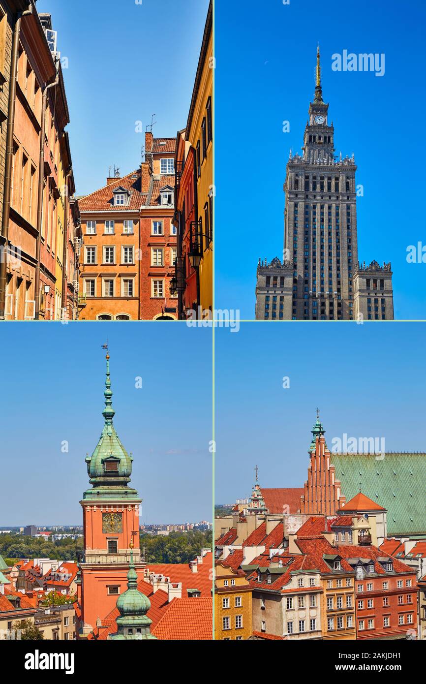 Varsovie, Pologne. Couvrir pour blog. Collage de 4 photos. Banque D'Images