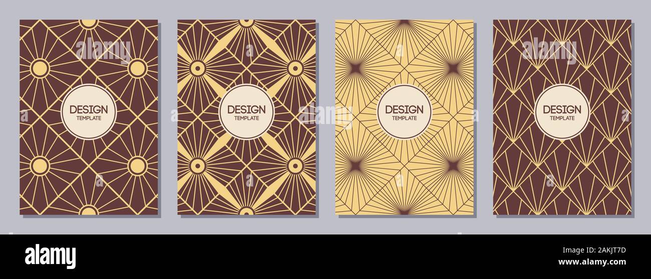 Ensemble de prospectus, affiches, bannières, pancartes, modèles de conception de brochures de taille A 6. Modèles de conception graphique. Motifs de couleur Art déco en rafale. Illustration de Vecteur