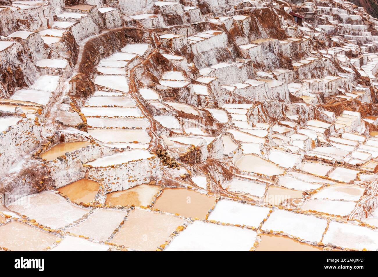 Le sel d'émanations d'étangs Salineras de Maras, Pérou, Amérique latine. Sur les terrasses il y a plus de 3 000 étangs, le sel a été recueillie ici depuis le Banque D'Images