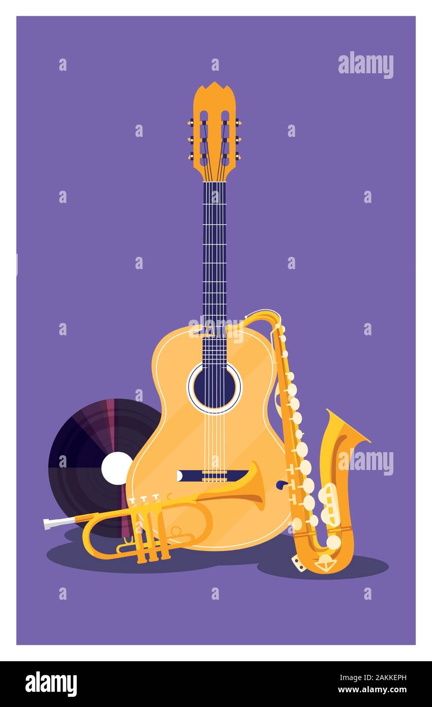 Saxophone Guitare trompette et de vinyle, de conception sonore de musique  chanson mélodie musical art et illustration vectorielle thème composition  Image Vectorielle Stock - Alamy
