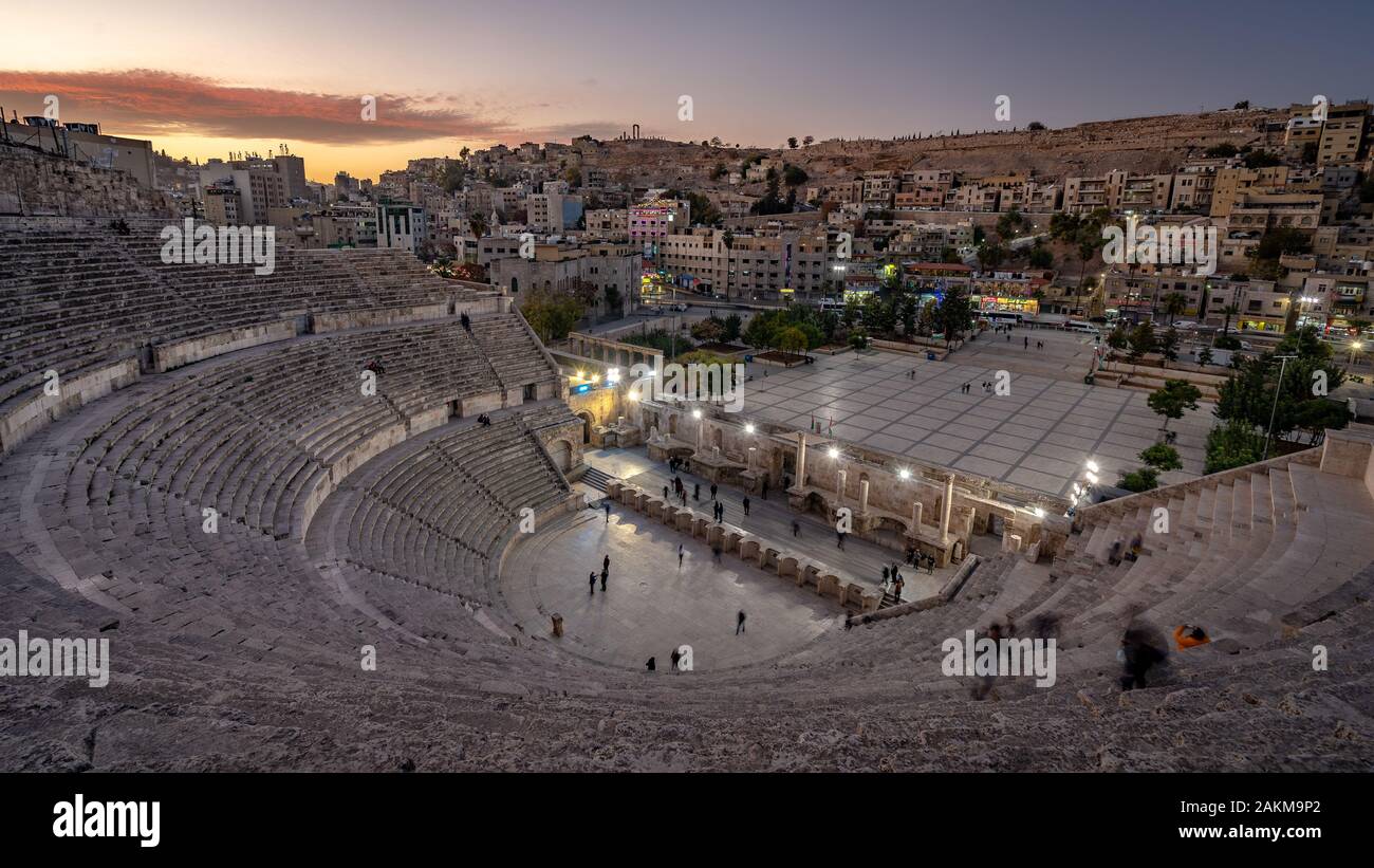 Amman, Jordanie - Théâtre Romain vestiges de l'Amphithéâtre Banque D'Images