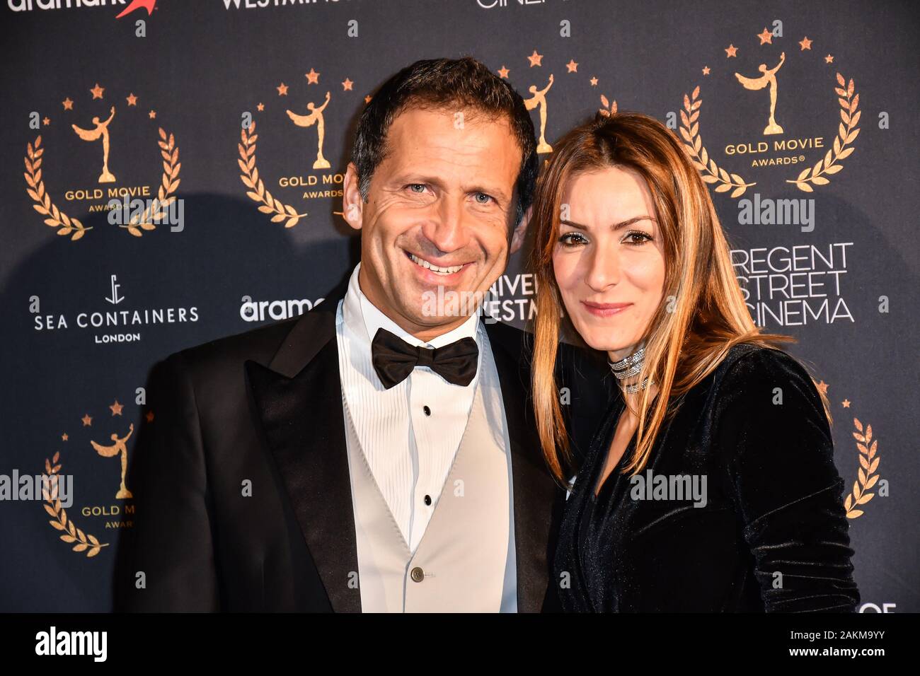 Londres, Royaume-Uni. 9 janvier 2020. L'acteur Daniele Marcheggiani et la  femme Stefania Paoletti sont à l'honneur lors du Gold Movie Awards au  Regents Street Theatre, le 9 janvier 2020, à Londres, au