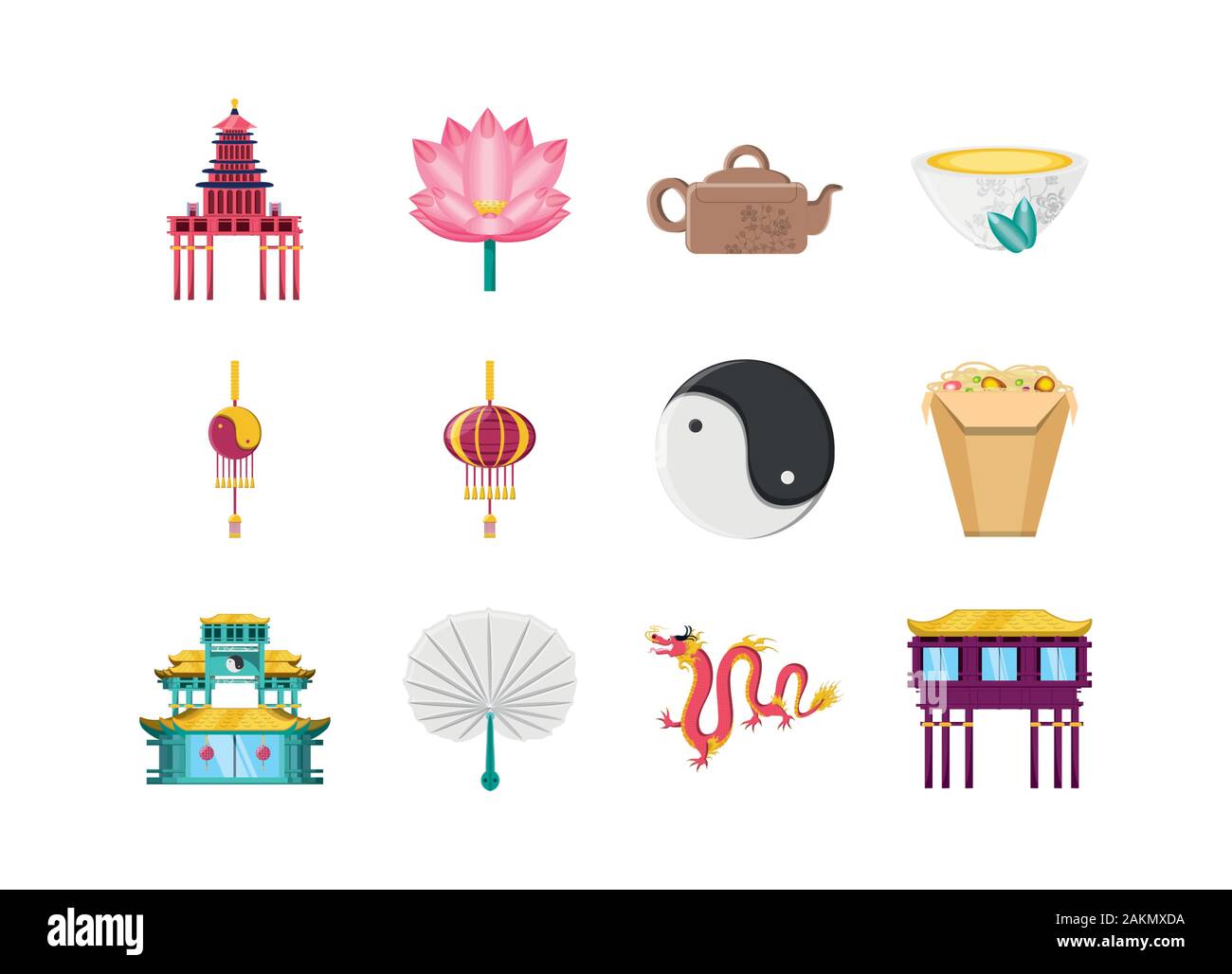 Design icon set chinois, China culture asia travel monument célèbre thème asiatique et orientale Vector illustration Illustration de Vecteur