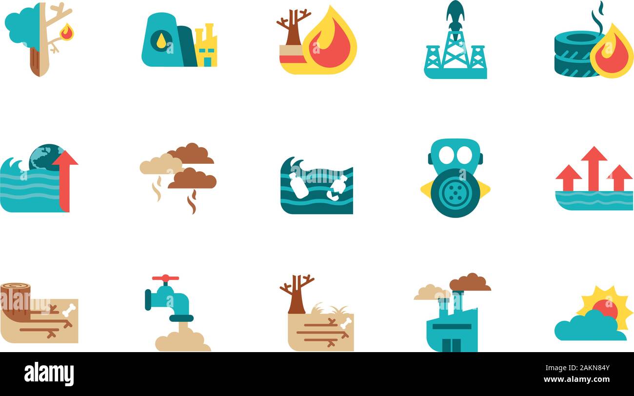 Icon Set design, le changement climatique global warning environnement nature vert de la pollution et d'extrême danger thème Vector illustration Illustration de Vecteur
