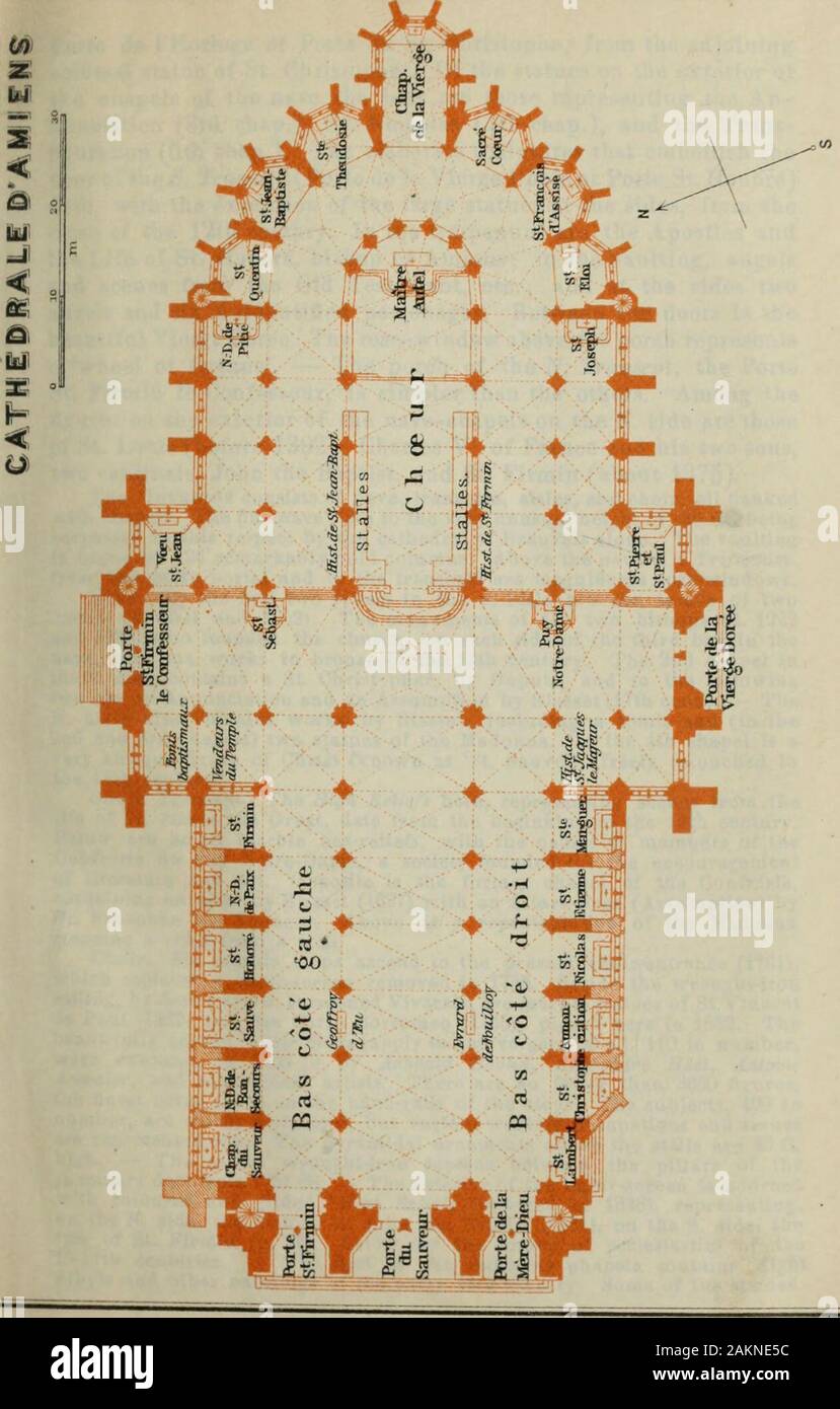 Le nord de la France : à partir de la Belgique et de la Manche à la Loire, à l'exclusion de Paris et ses environs : manuel pour les voyageurs . Virgin,sous, une figure de la Vierge, et encore plus faible, Adam et Eve ; sur le côté droit, l'Annonciation, la Visitation et la présentation ; sur le côté gauche, les Rois Mages, Hérode, Salomon et la reine de Saba ; ci-dessous, des scènes bibliques. - Le porche de gauche est dédiée à Saint Firmin, le premier bishopof Amiens. Dans le tympan, l'invention et de la traduction de l'relicsof le saint ; entre les portes, une figure de saint Firming sur les côtés, otherssaints du district. E Banque D'Images