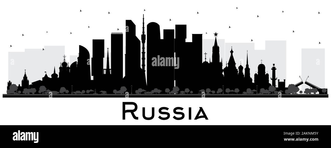 Russie Ville Silhouette aux bâtiments noir isolé sur blanc. Vector Illustration. Concept du tourisme avec l'architecture historique. La Russie. Illustration de Vecteur