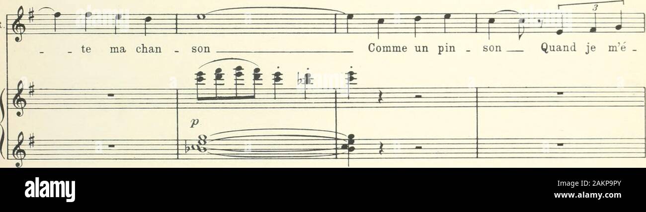 La forêt bleue, conte lyrique en 3 actes, d'après les contes de PerraultPoëme ChenevìerePartition de Jacques pour chant et piano réduite par l'auteur . WttttT ^ j te » ^^^^^ ^ J É Plus de mouv* "&lt;f - 29 £ -rr- ^^ ^ R Ch.Jai lalIus de mouvt me       dun oi se laisser,. Dun feu fol   ^ m n. ?-1- à- i 5^ ^^ - y z : ï/- 77^ ^^ Ch.R.ffi I 1 ^ ^ 3ES3 ou laisser une dune . beil le, et je chau È j'^EE£ T-r pp p ^ je t =^ ^ ^ ^  ^  Ch.R. Ch.R. Banque D'Images