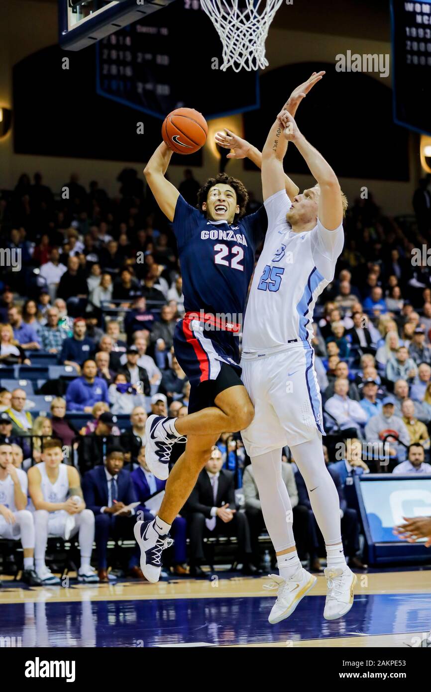 9 janvier 2020 : 2020 : 1568 de basket-ball de NCAA de l'avant des Bulldogs Anton Watson (22) au cours de la Gonzaga Bulldogs vs San Diego Toreros JAN 09 @ Jenny Craig Pavilion - San Diego, CA.Crédit Photo : Michael Cazares/Cal Sport Media Banque D'Images