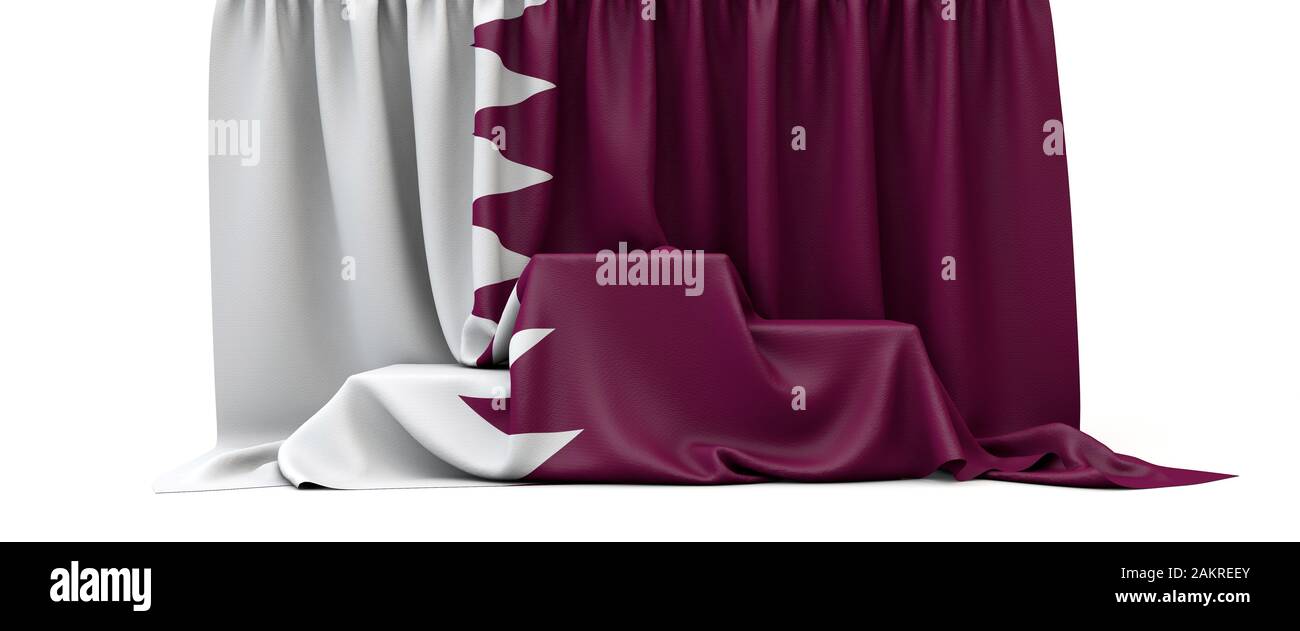 Drapeau Qatar drapé sur un podium des gagnants du concours. 3D Render Banque D'Images
