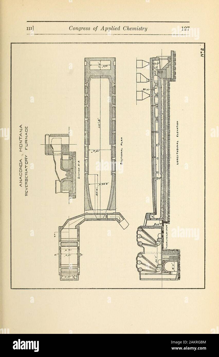 Huitième congrès international de chimie appliquée : Washington et New York, le 4 septembre à 13, 1912 ..-- . y) n° 2-Print : Plan, élévation et chaudières-Ana conda-fourneau.no 3-Impression : l'usine montrant le tonnage et assaycurves. Cananea : (Cananea Consolidated Copper Company) n° 4-Print : arrangement des re-verberatories connectioneconomizers, chaudières et stack.no 5-Print : (grande échelle), l'huile au mazout,plan et en élévation.Great Falls (Montana : Boston & réduction Ministère) n° 6-Print : Checker travail et l'article. throughflues N° 7-Print : Plan et l'élévation du gaz-firedfurnace. Garfield : (Tea Banque D'Images