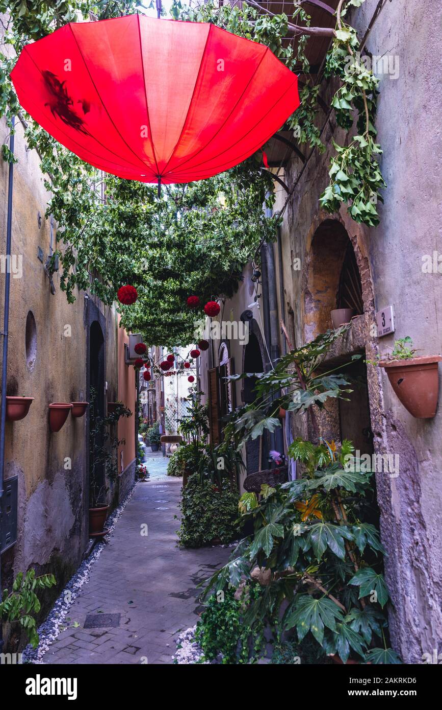 Via Sciacca ruelle dans la vieille partie de Randazzo commune de l'agglomération de la ville de Catane, Sicile, Italie Banque D'Images